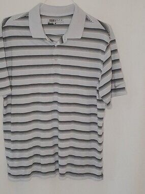 Nike Golf Shirt Mens Large Gray Stripe Dri-FIT Polo Performance Short Sleeve